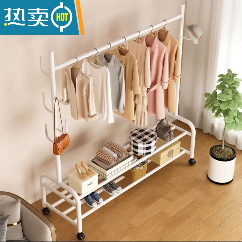 敬平加粗晾衣架落地卧室内挂衣架单杆式衣服架子简易家用收纳架衣帽架 双层150cm黑-仙人掌衣架 加粗25管径高清大图