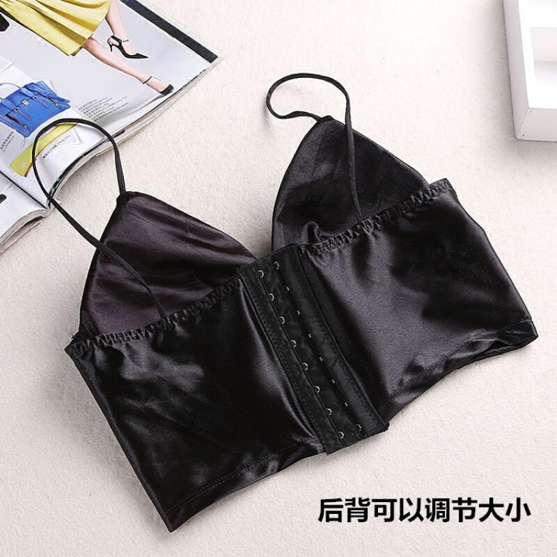 波迷娜(BOMINA)法式三角杯胸罩少女文胸夏季欧美深V吊带女短款打底抹胸裹胸修身胸衣外穿小背心 白色>春夏轻奢