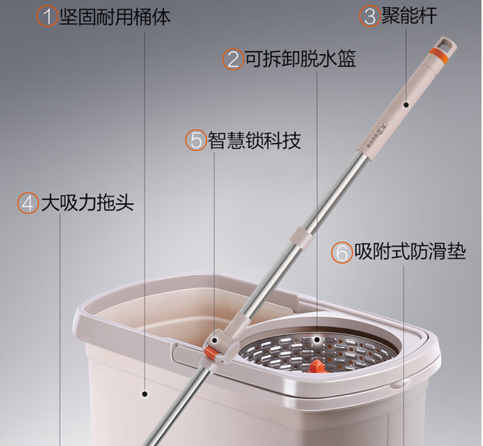 大卫国产旋转强力拖把塑料材质客厅清洁神器高效去污设计高清大图