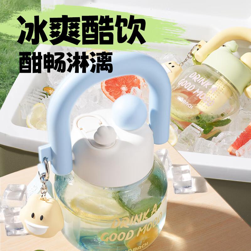 康巴赫双饮拎拎壶大容量运动水杯耐冷耐热含茶仓吸管家用健身便携杯子黑莓粉1个800ml高清大图