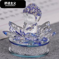 高档车载香水座陶瓷水晶莲花佛座水钻汽车内饰摆件除异味保平安