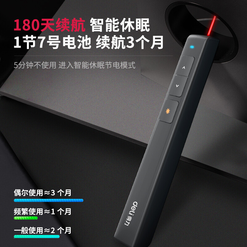 得力(deli)2802翻页笔 360度控制教师专用PPT投影笔激光 电池款红光 黑色高清大图