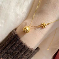 仿金饰品24K镀金沙金项链女 久不掉色假黄金雪花铃铛宫铃细锁骨链