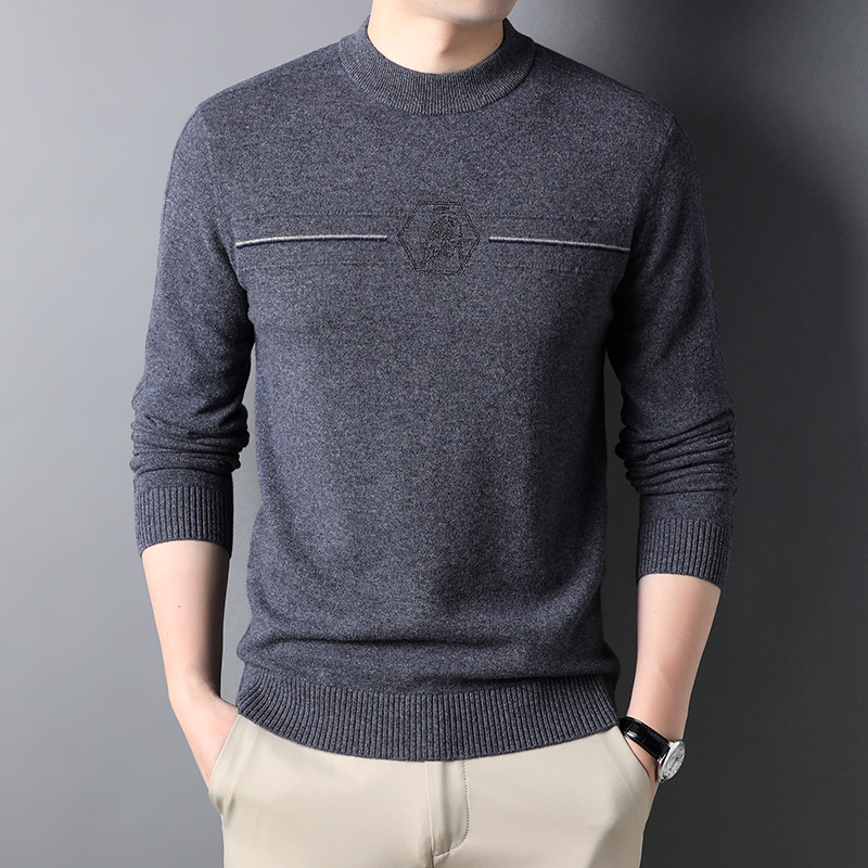 花花公子100羊毛衫男士毛衣厚圆领长袖针织衫潮时尚休闲外穿毛线衣服