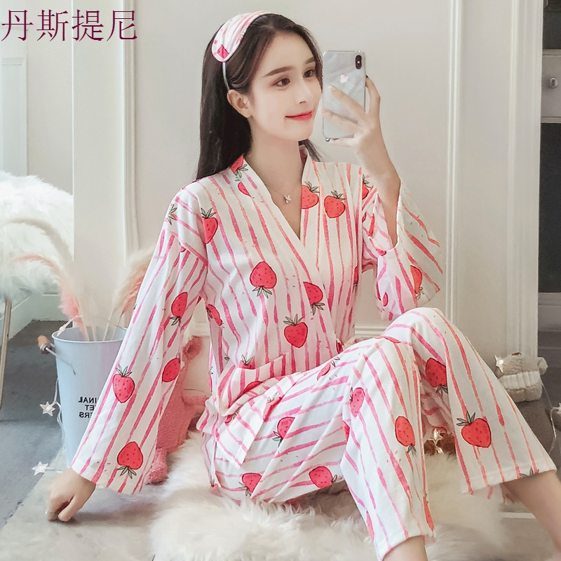 和服纯棉睡衣女春秋季长袖韩版秋装宽松学生可外穿家居服两件套装