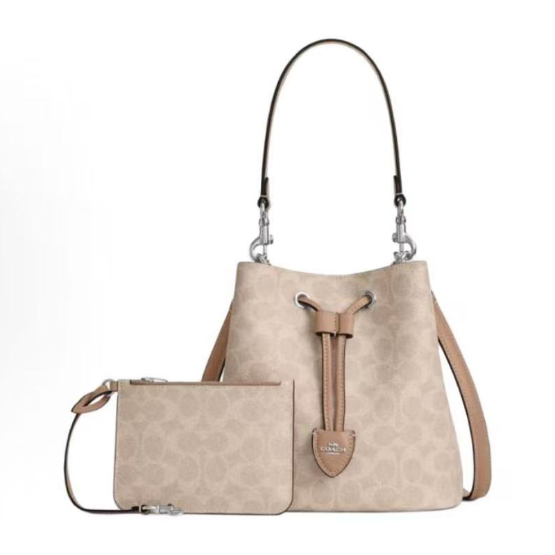 COACH蔻驰女包 Rowan 22 品牌徽标经典 皮革 水桶包手提包 小号 女款 棕色CBH07-IMXHE高清大图