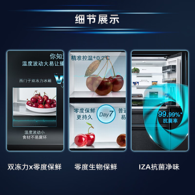 西门子(SIEMENS)602升家用大容量法式多门冰箱双循环双压缩机零度保鲜干湿可调 KF98FA156C 曜钢黑高清大图