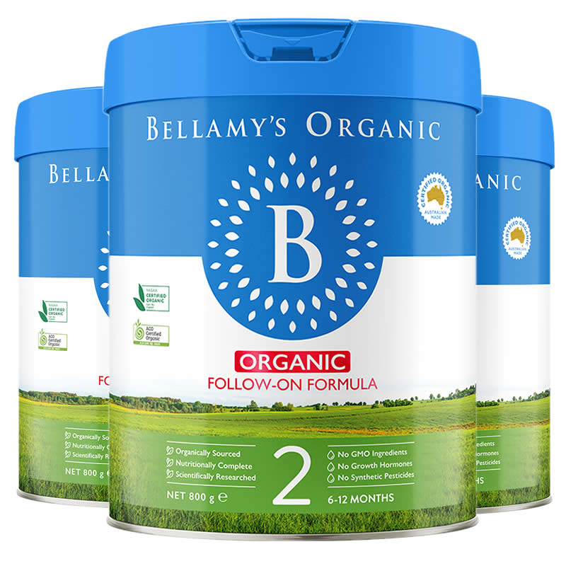 3罐装-海外直邮-原装进口澳洲贝拉米Bellamys 婴幼儿牛奶奶粉2段(6-12个月)800g