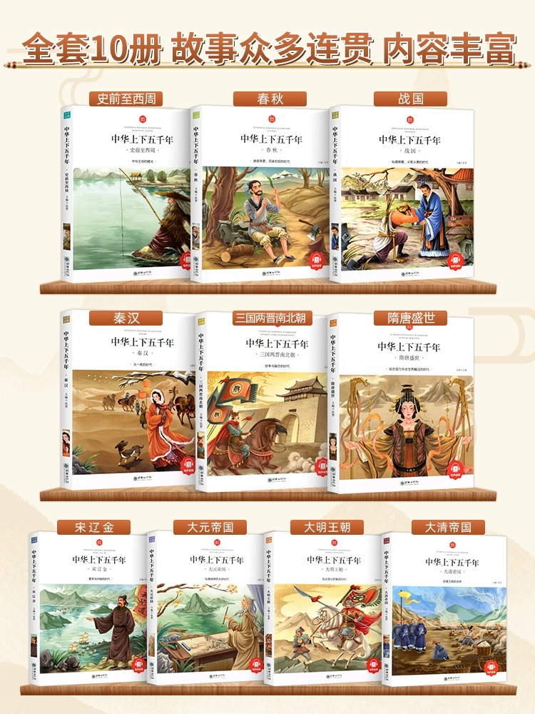 [精装版]中华上下五千年(全10册 ) [正版]中华上下五千年全10册注音版原著三四五六年级中小学生彩绘本青少年50高清大图