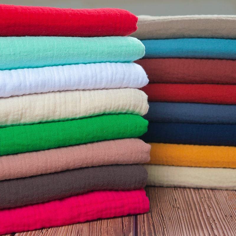 双层纱绉布棉麻布料纯色夏季连衣裙睡衣居家服棉纱肌理褶皱面料6酒红