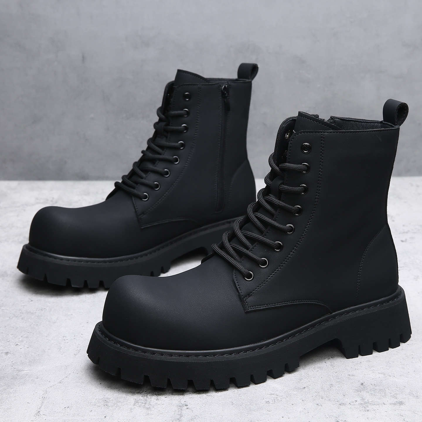 2025冬季新款长筒马丁靴男英伦暗黑高帮机车靴子厚底增高加绒皮靴高清大图