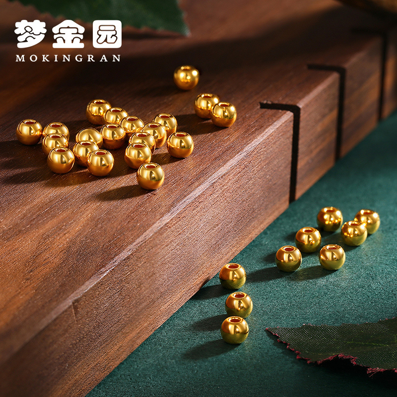 梦金园黄金转运珠小金豆手链女足金小金珠玛瑙手串手饰手环定价新款礼物