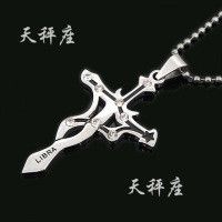 韩版个性十二星座系列之天蝎座十字架挂链男士钛钢项链YWWL0808送女朋友七夕情人节礼物
