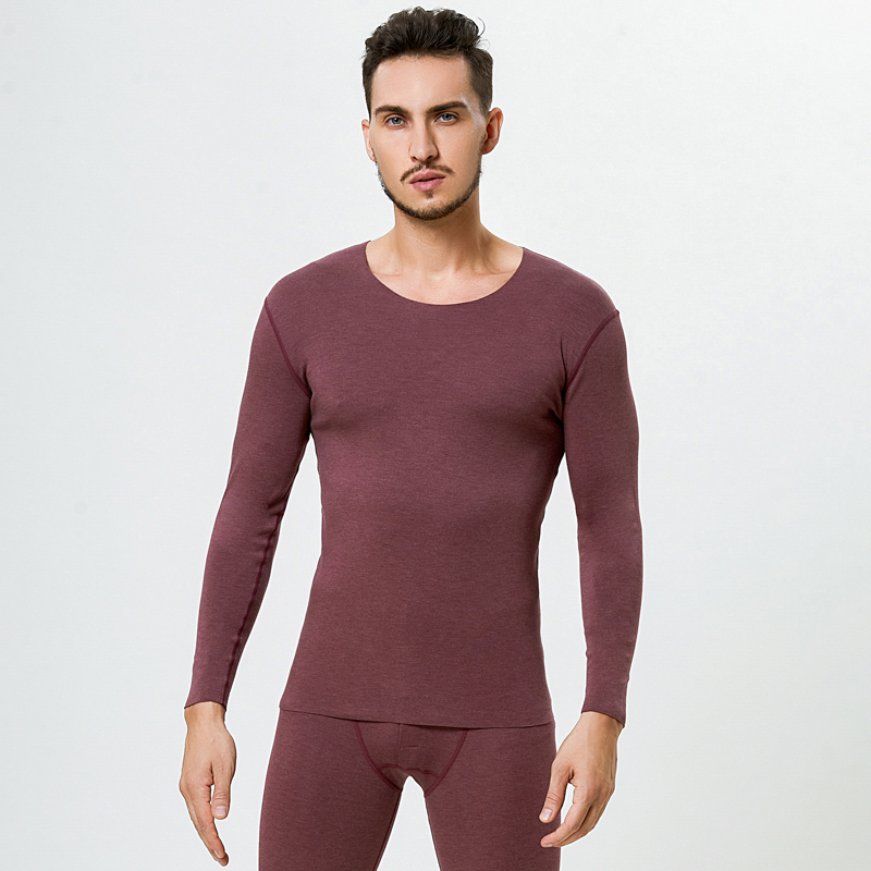 恒源祥保暖内衣男无痕秋冬季自发热纯色圆领打底秋衣秋裤套装