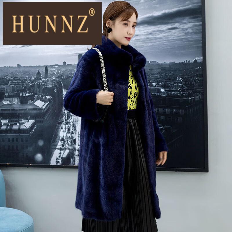 hunnz高端女装贵夫人裘皮皮草冬貂皮大衣女冬款整貂中长水貂立领外套