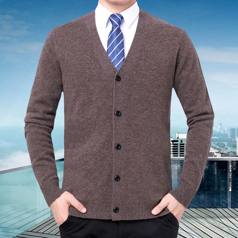 免费试穿 高端山羊绒衫男 V领扣子开衫冬装毛衣纯色外套中老年EERDS高端羊图片