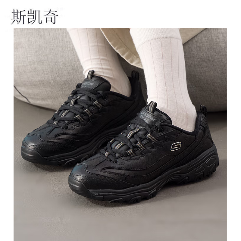 斯凯奇 女黑色休闲老爹鞋 76605/BLK-6 双高清大图