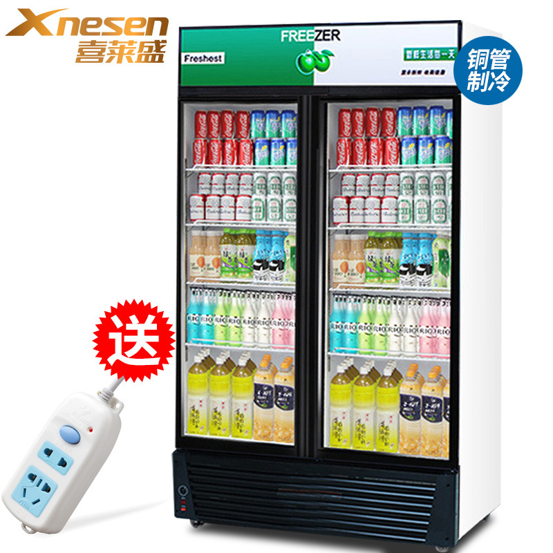 Xnesen喜莱盛680L商用展示柜全铜制冷饮料柜冰柜陈列柜商用冰箱双门展示柜饮料展示柜啤酒冰箱冷饮柜风冷绿黑色
