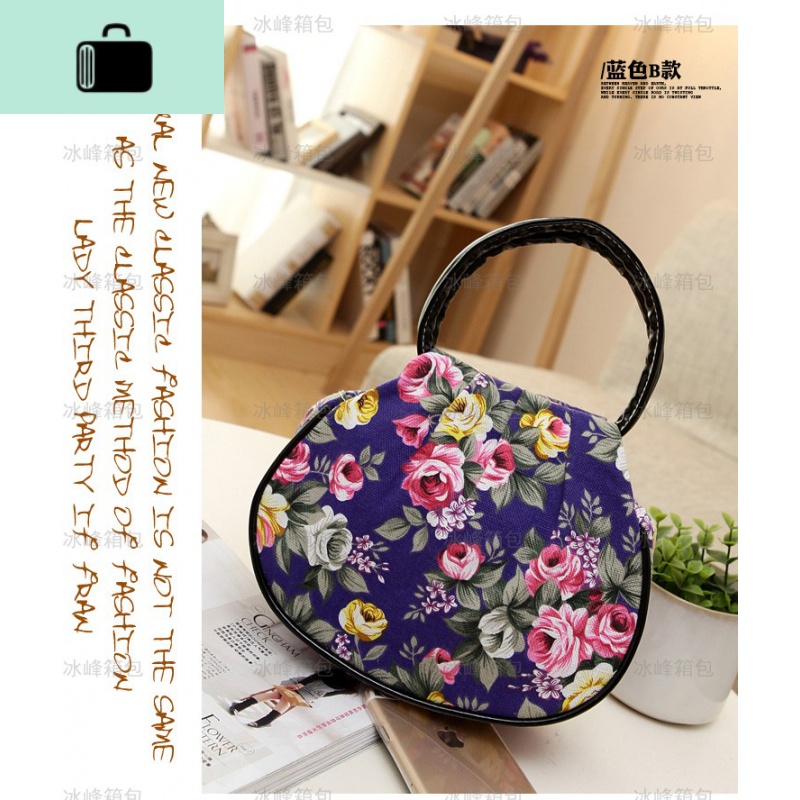 迷你手机零钱包花朵帆布包中年妈妈手拎包中老年手提小包包女士包NEWLAKE 紫色黑边