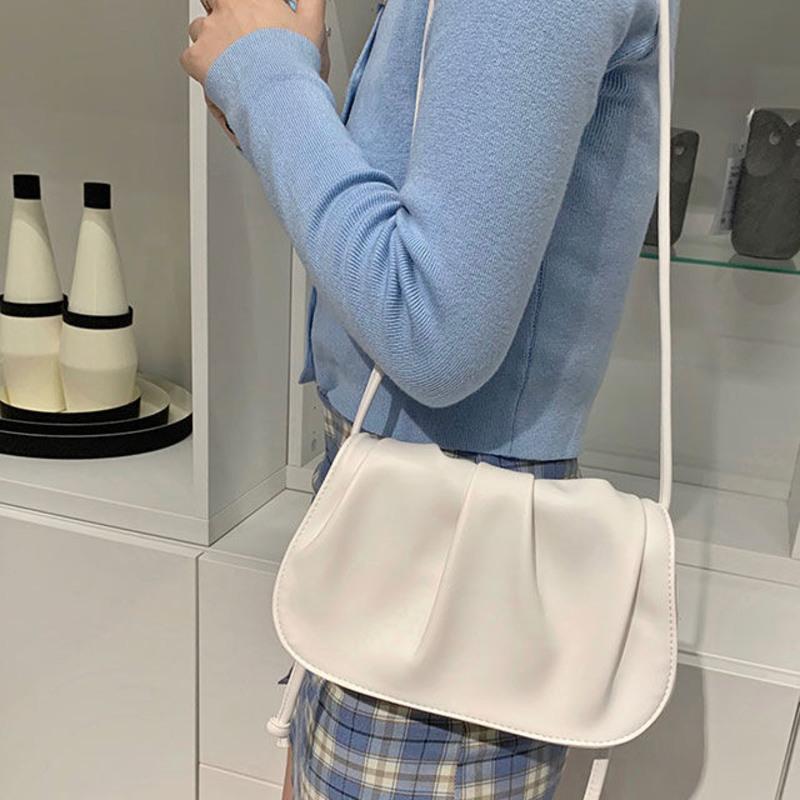 白色褶皱云朵包女夏天ins休闲百搭小众设计感斜挎小包2021季新款 白色