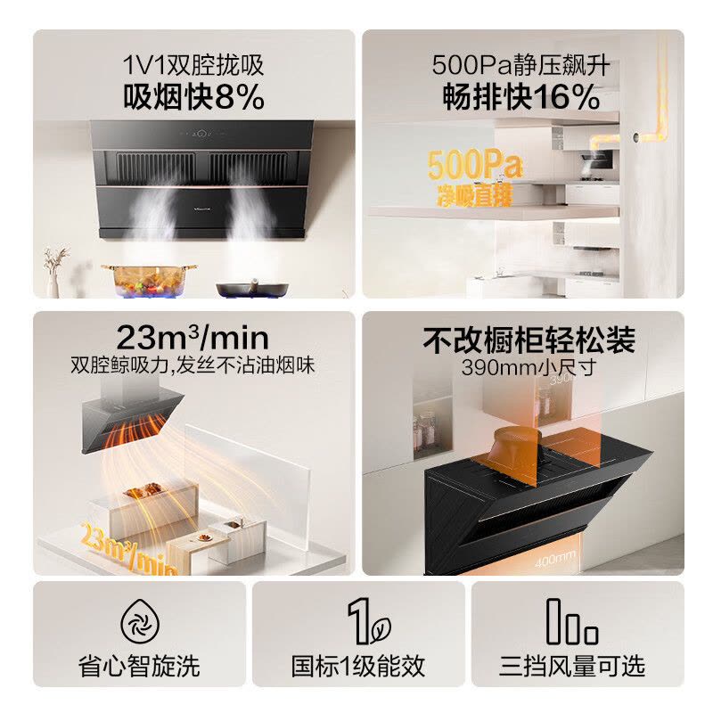 万和[小双翼J525S Pro·双腔大吸力]侧吸抽排油烟机家用23大风量爆炒一级能效家用烟机图片