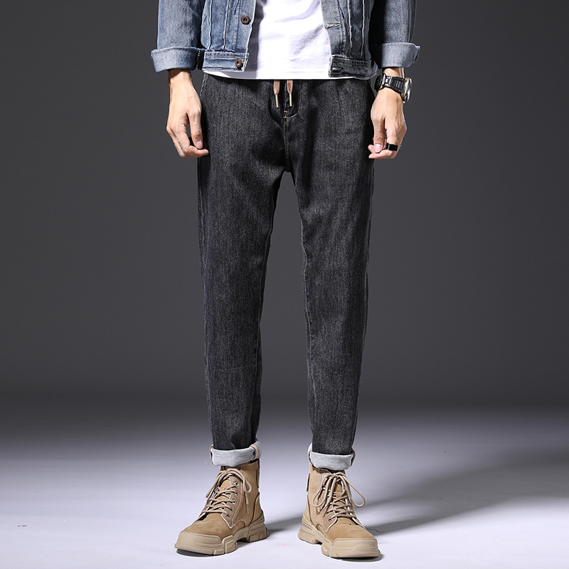 newlake牛仔长裤男潮牌宽松直筒2020秋冬季搭配马丁靴的男士裤子加绒