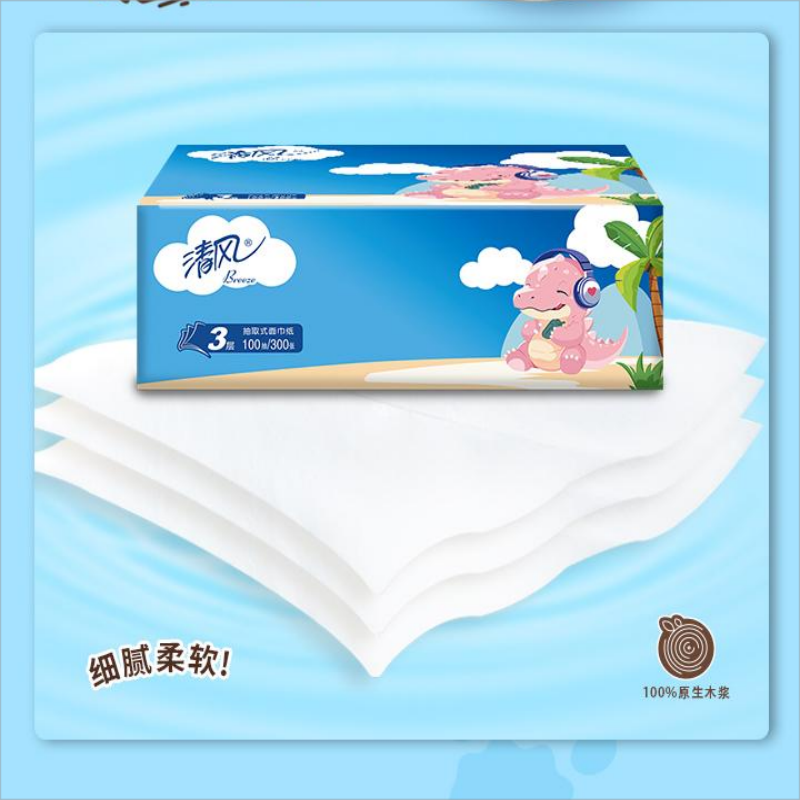 清风 卡通3层100抽抽纸 BR40AB 6包*1提高清大图