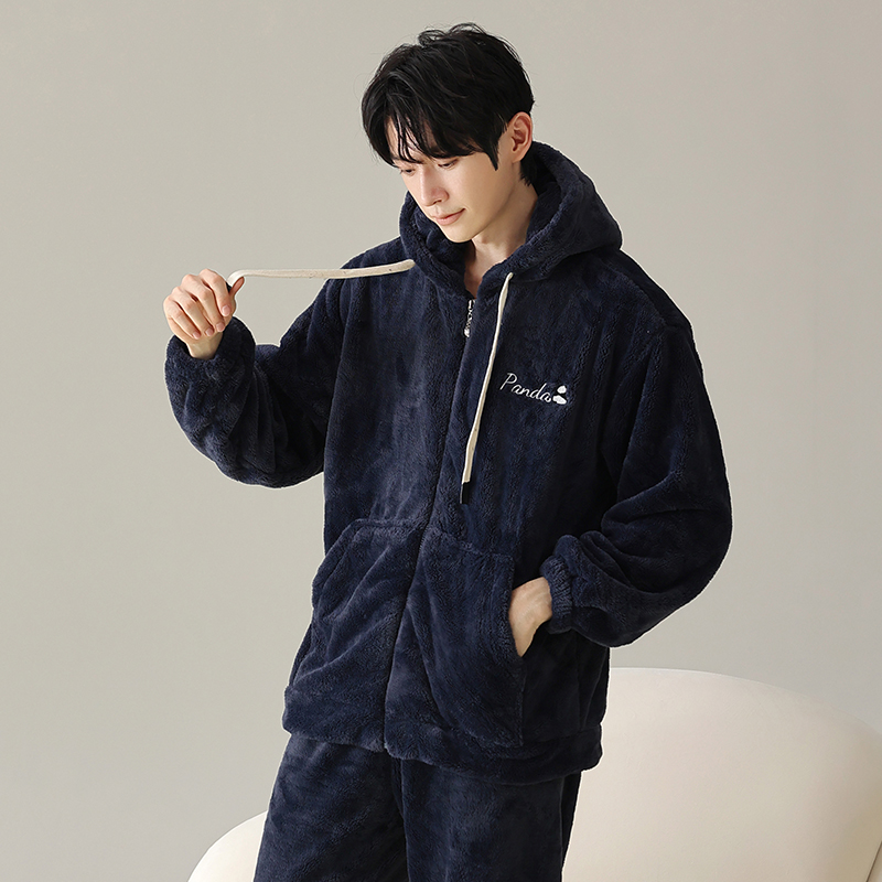 花花公子情侣款睡衣男女秋冬季加绒保暖可外穿休闲长袖长裤家居男高清大图