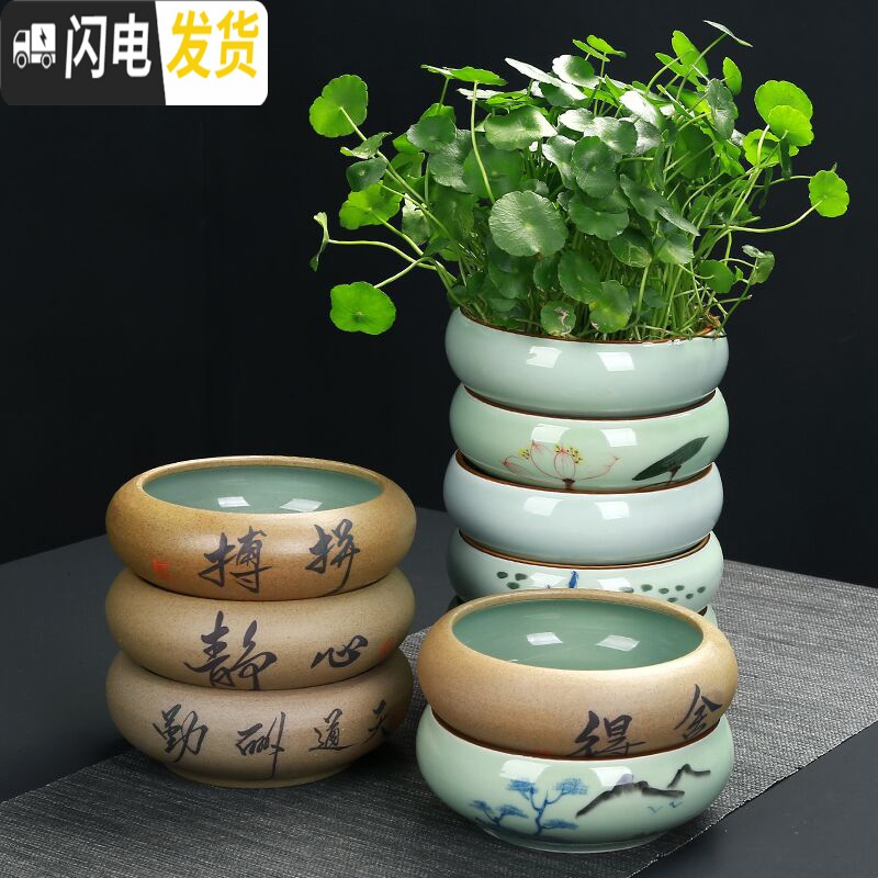 三维工匠清钱铜花盆水仙花睡莲碗莲无孔一叶莲陶瓷室内水培多肉大号 水培19款 中等花盆容器