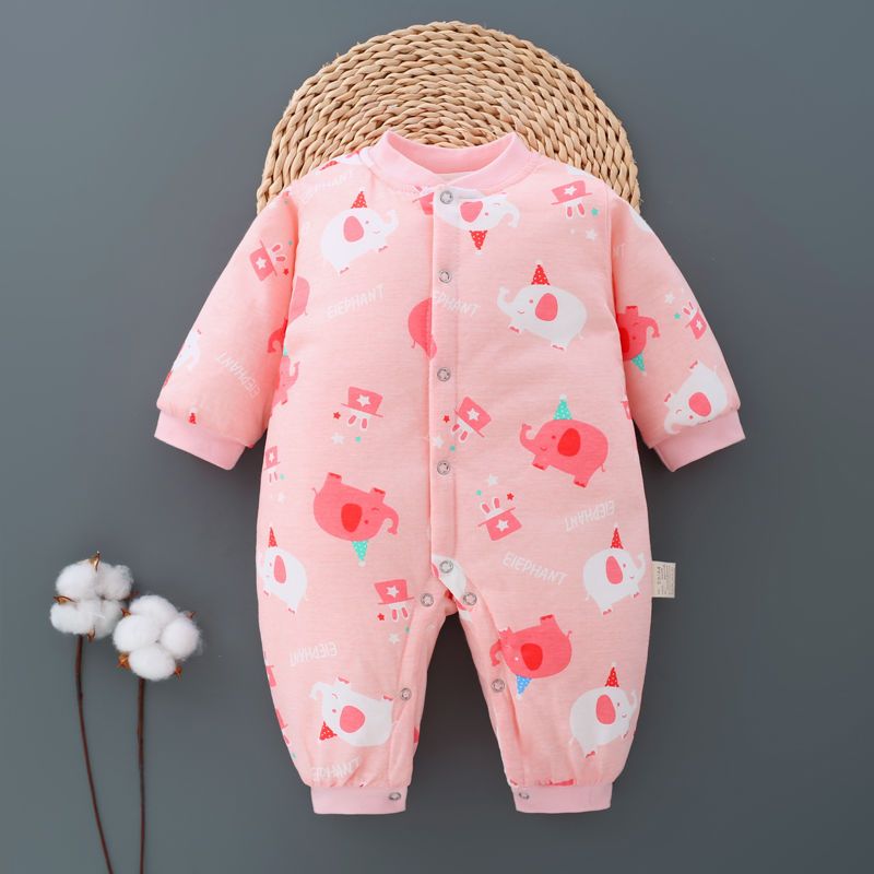 新生婴儿衣服秋冬季加厚夹棉连体衣冬装男女宝宝套装初生睡衣棉衣