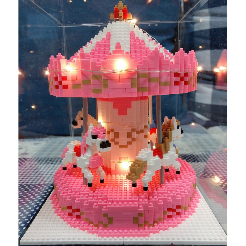 拼装微小颗粒积木成人钻石力玩具兼容乐高女孩子旋转木马 hc1014旋转