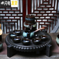 三维工匠网红金沙釉懒人自动石磨功夫茶具套装均窑建盏紫砂茶壶茶杯款 金沙釉自动10件套+主人杯