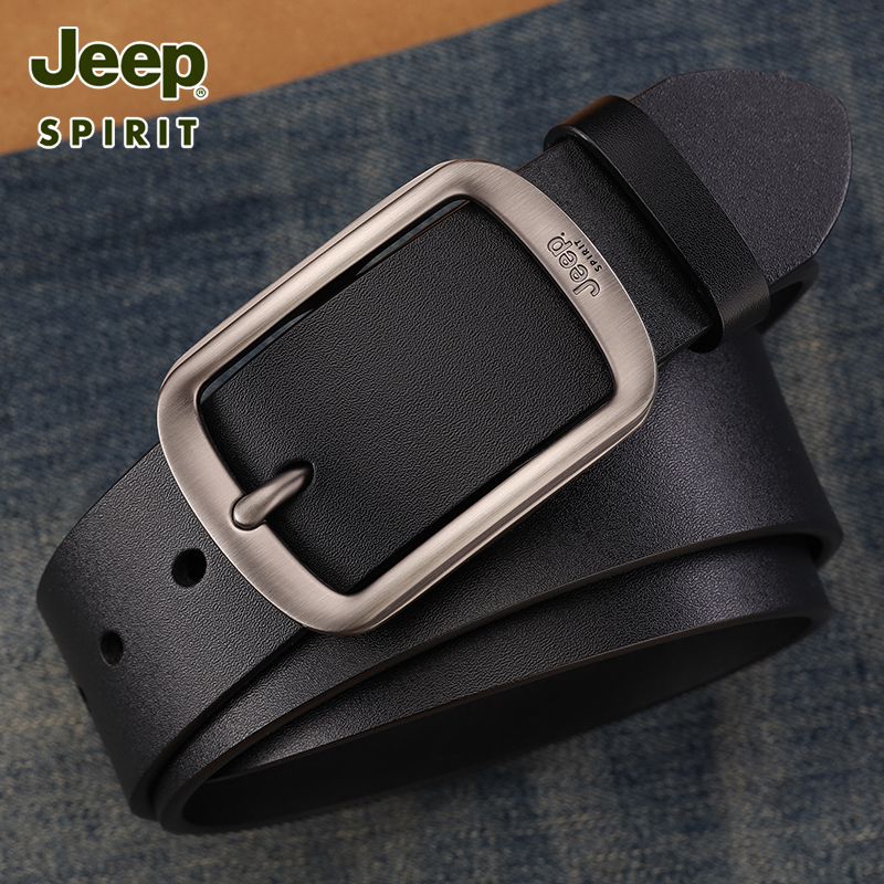 Jeep吉普皮带男士真皮针扣裤带男正品纯牛皮休闲男款牛仔裤腰皮带高清大图