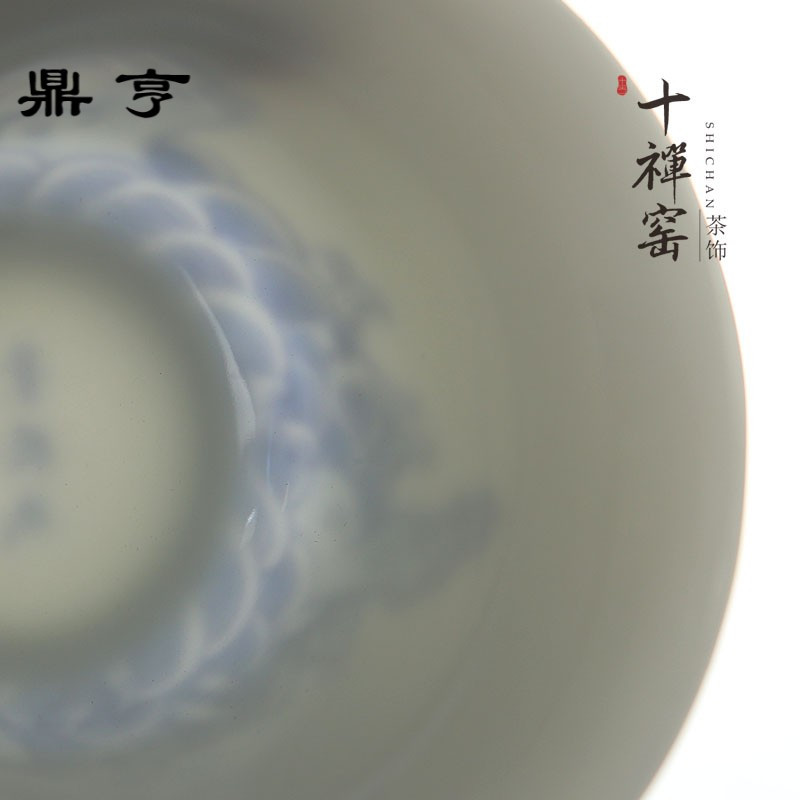 鼎亨十禅窑 景德镇手绘海浪花盖碗 大号青花瓷三才碗泡茶茶碗功夫
