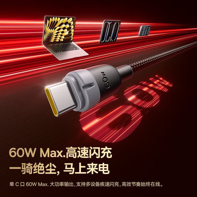 倍思 生肖系列 一拖四充电线 USB-C to C+C+L+M 60W 1.2m 赤岩红/件高清大图