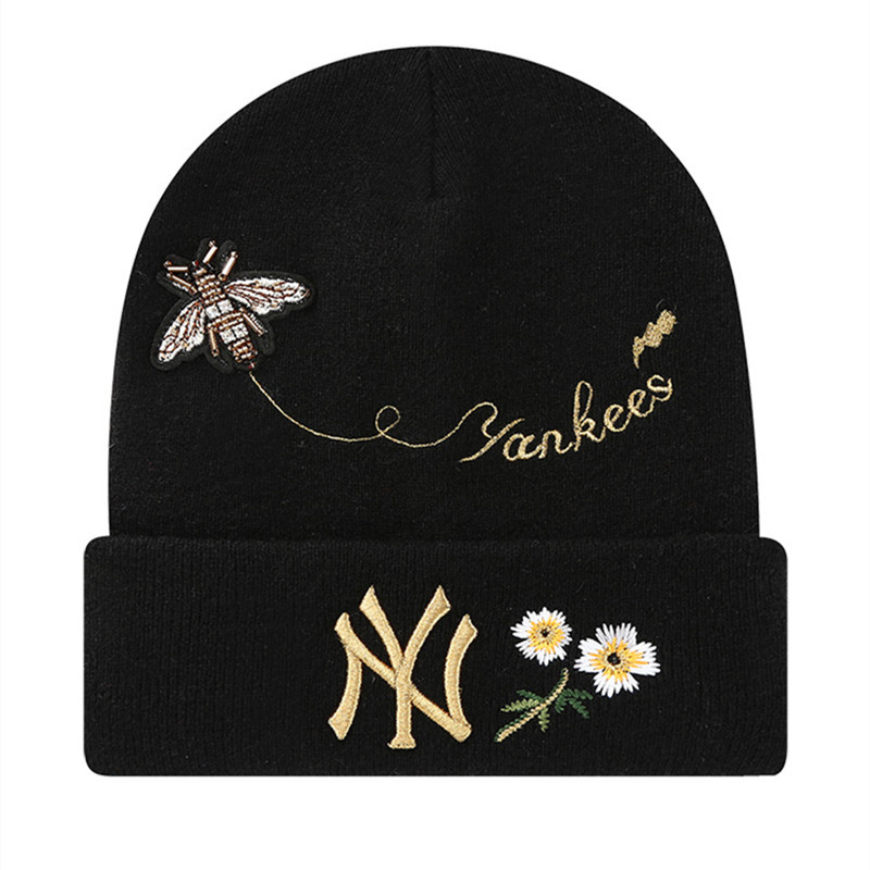 mlb毛线运动帽子男女21新款ny刺绣小蜜蜂针织时尚情侣休视频