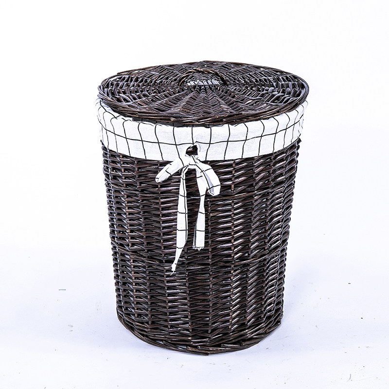 藤编脏衣篮装脏衣服篮子放衣服的收纳筐衣物带盖篓子家用编织大号 【咖啡筐有盖】大方格里布【咨询客服终生领里布】【小号】口直径