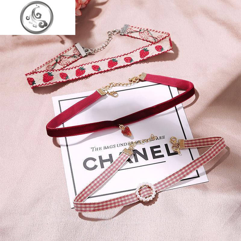 粉色锁骨链项链女学生韩版简约闺蜜蕾丝项圈性感颈带网红脖子饰。高清大图