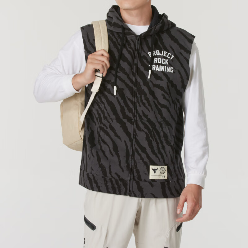安德玛(Under Armour)男装新款运动连帽夹克潮流时尚舒适休闲无袖训练拉链外套1377444-001 ZP高清大图
