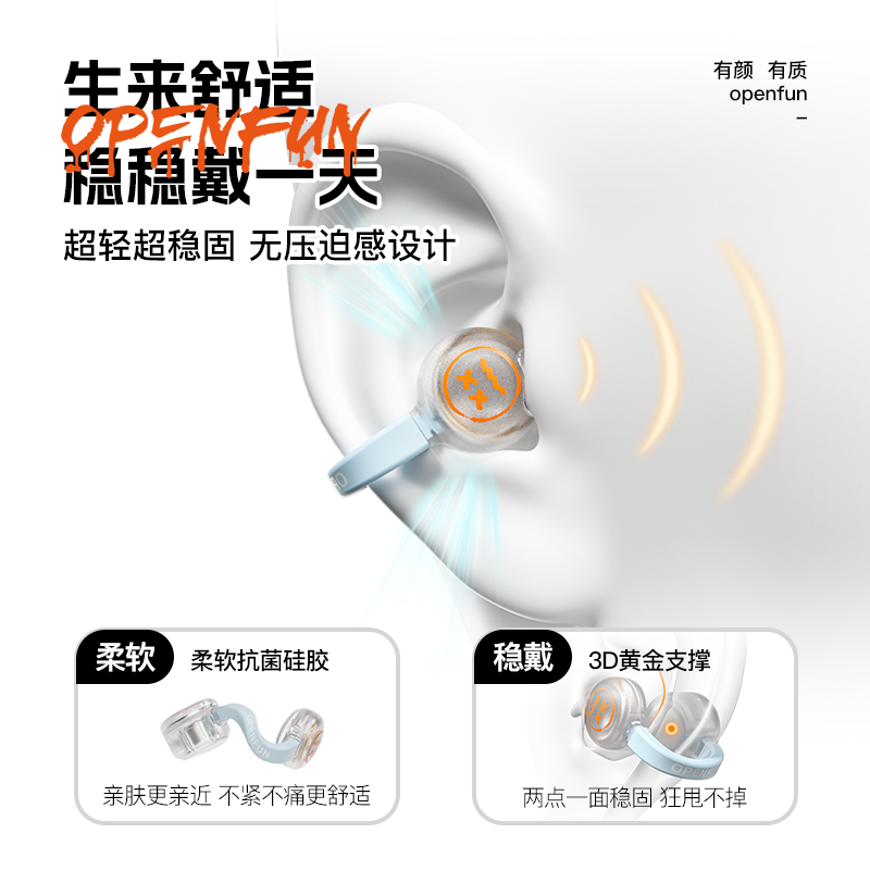 弱水时砂【2025新款】OpenFun蓝牙耳机耳夹式真无线挂耳运动跑步开放式通话降噪骨传导高清大图