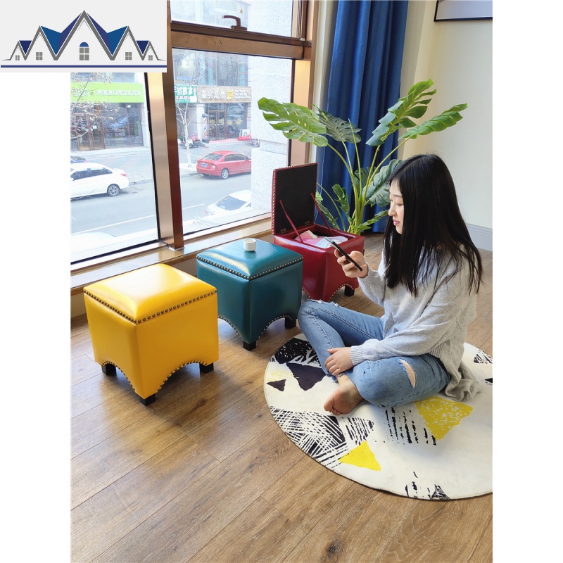 时尚创意方皮墩美式沙发坐墩懒人矮凳客厅家用换鞋凳储物凳子_2_723高清大图