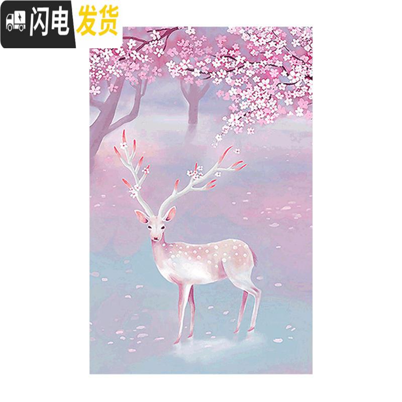 三维工匠2020年新款钻石画满钻客厅玄关卧室发财鹿竖版小幅小件十字绣2019 画+白色框[满钻70*105厘米]高清大图