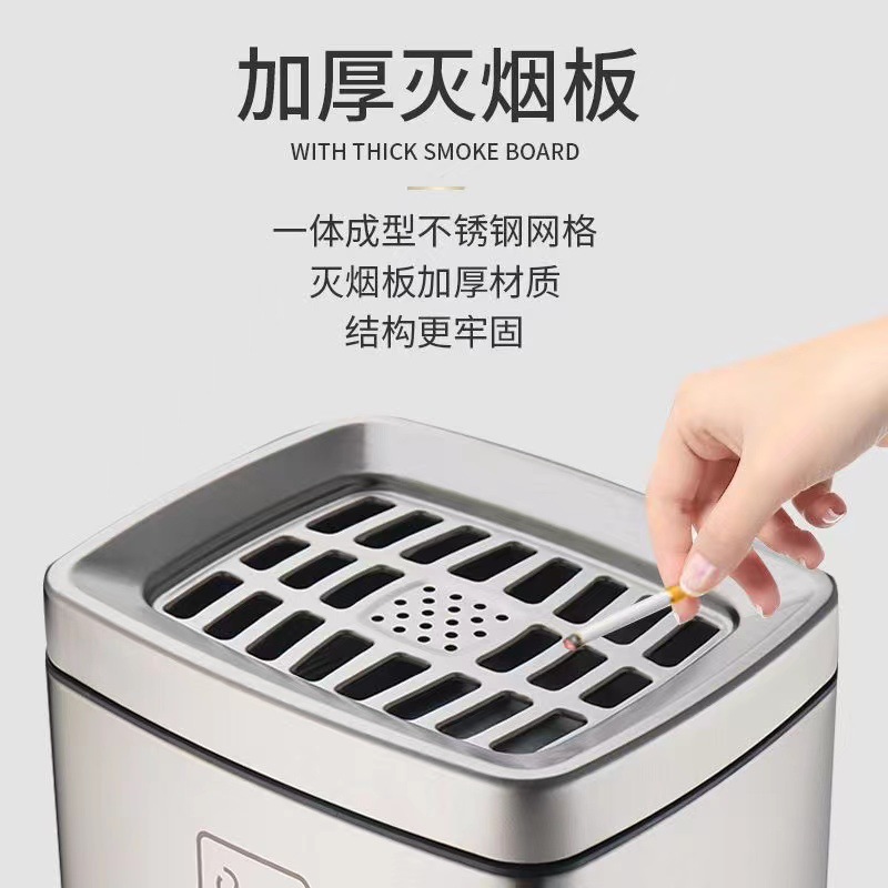 室外立式烟灰柱不锈钢烟灰桶落地灭烟柱 加高款-砂银钢(仅灭烟)高清大图