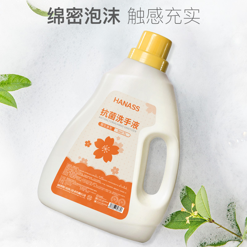 海纳斯(HANASS)消毒护理抗菌洗手液5L樱花香型温和留香家用大容量大桶装实用大瓶消毒杀菌甘油滋润补充装易冲洗速干