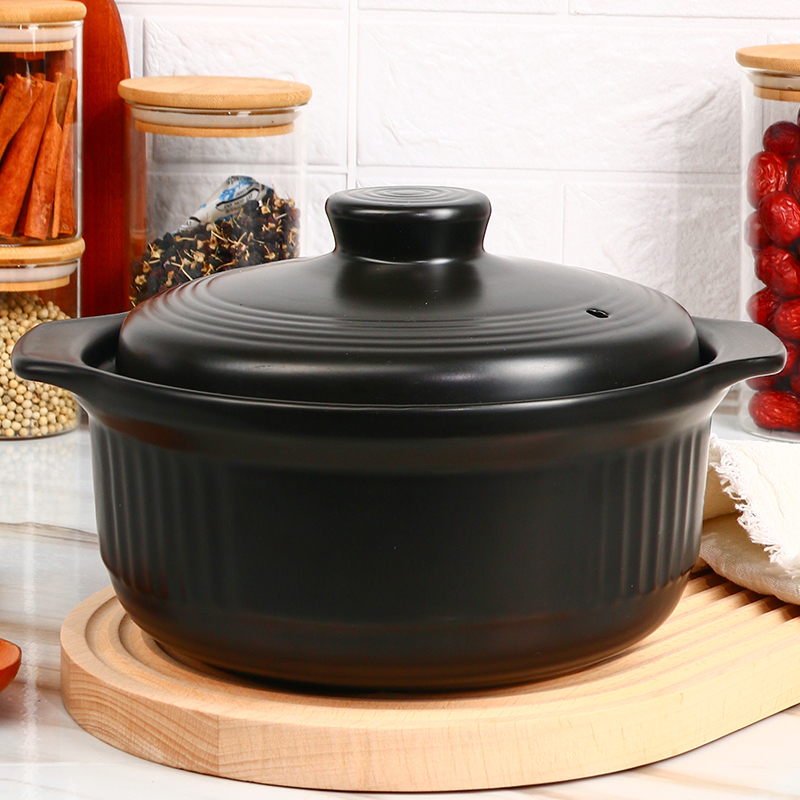 康舒砂锅炖锅家用燃气陶瓷锅耐高温煲仔饭沙锅石锅瓦煲2300ml黑色砂锅