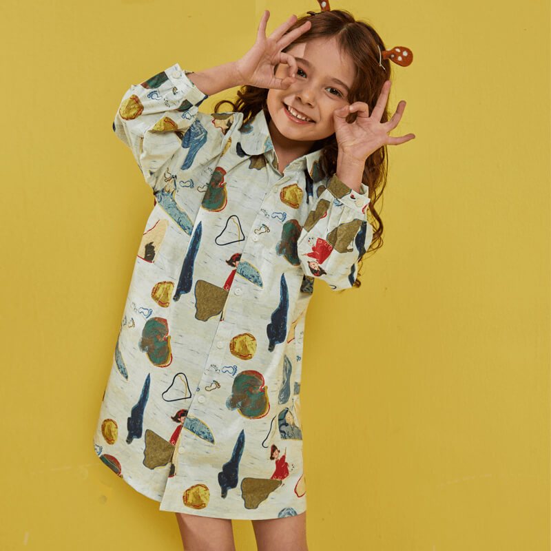 龙之涵(LONGZHIHAN)儿童连衣裙2021春新款女童裙子翻领公主两穿裙