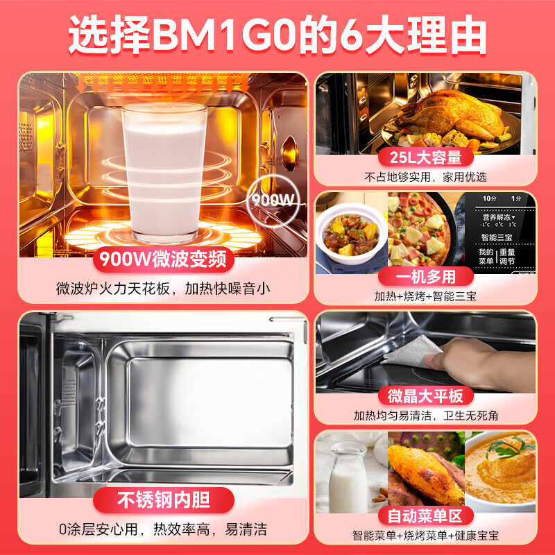 格兰仕(Galanz) 微波炉家用变频不锈钢大容量光波炉烤箱一体机平板式智能微蒸烤G90F25CSPV-BM1(G0)高清大图