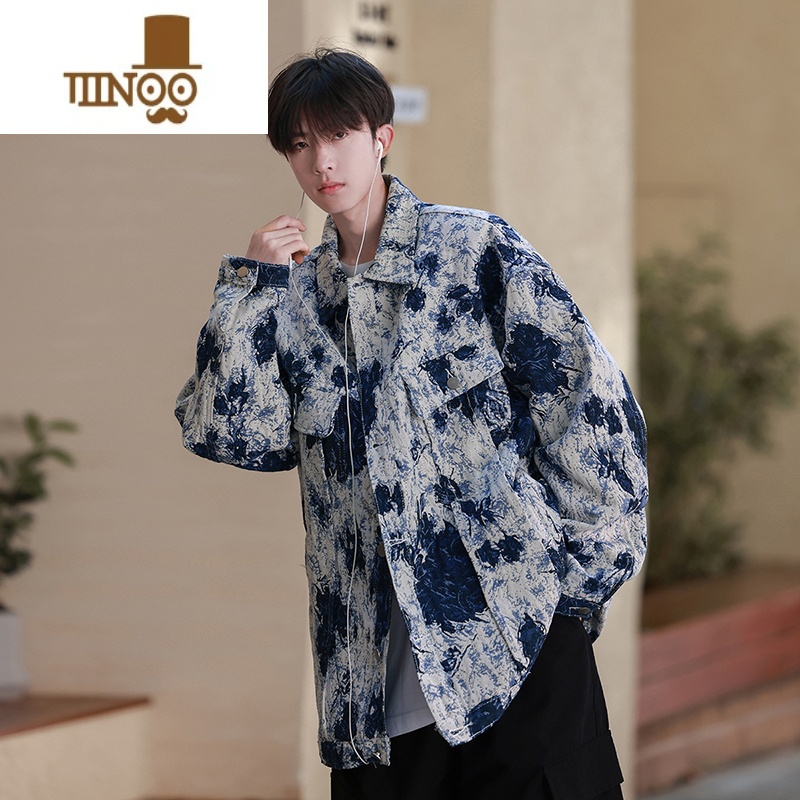 YANXU牛仔外套男士美式复古潮牌痞帅感水洗宽松休闲工装松夹高清大图