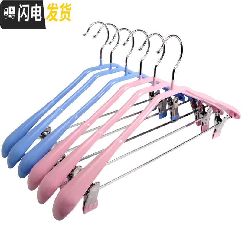 三维工匠防滑无痕挂衣撑浸塑衣架家用宽肩晾衣架带夹子裤架衣架一体多功能高清大图