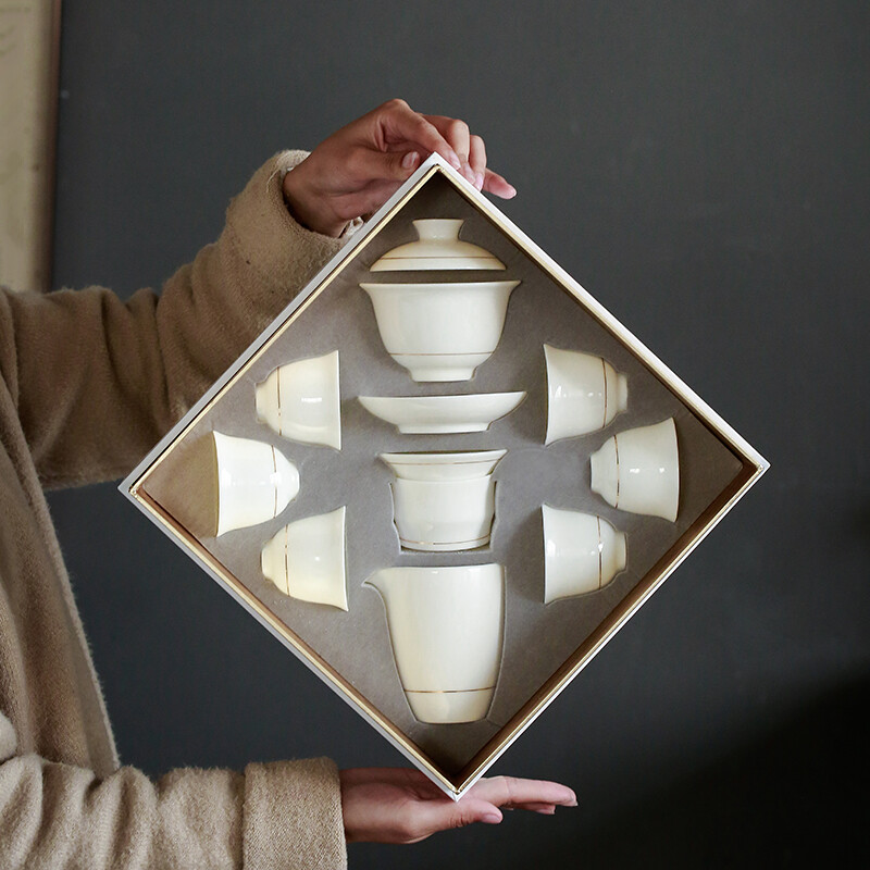 苏氏陶瓷/SUSHI CERAMICS J0260 茶具中国白瓷手工描金三才盖碗功夫茶具礼盒套装 (单位:盒)高清大图